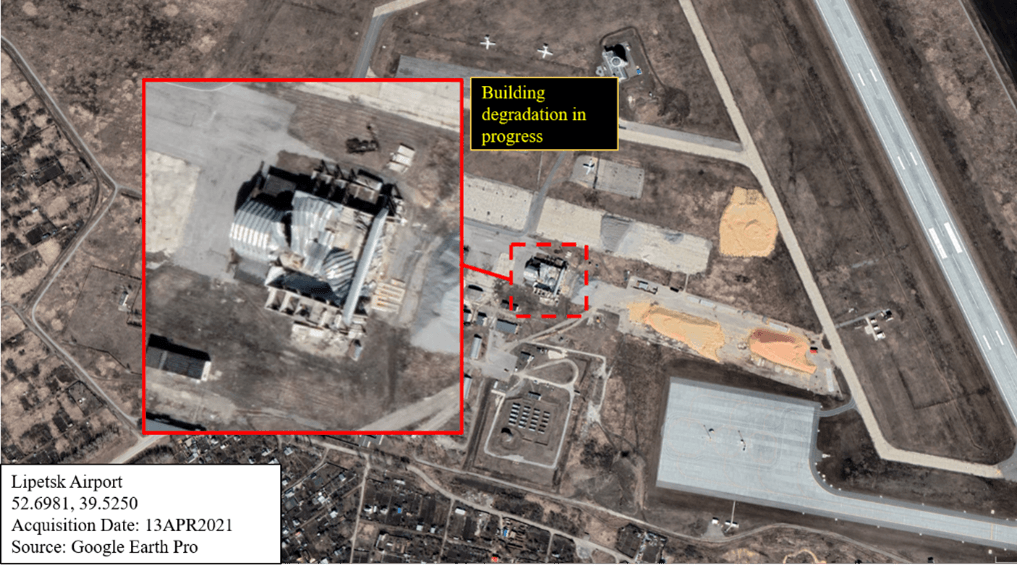 Lipetsk Airport, hanger degradation (2021-2022)