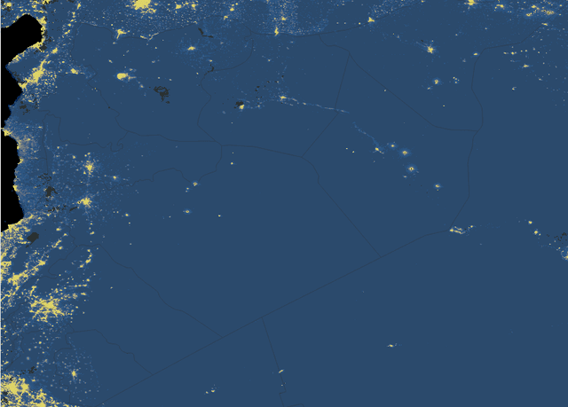 An image of nighttime lights over the Middle East