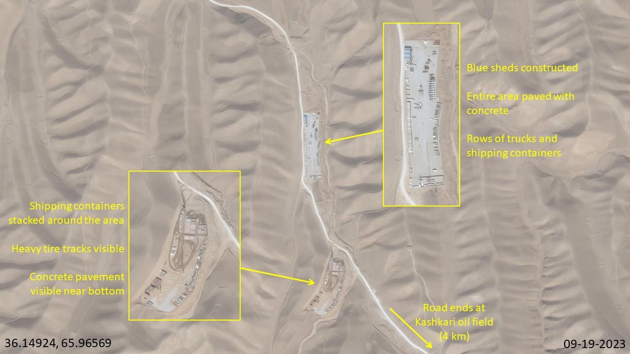 Storage areas identified in Figure 16 show significant development, featuring concrete paving, several new sheds, and more shipping containers and parked vehicles.