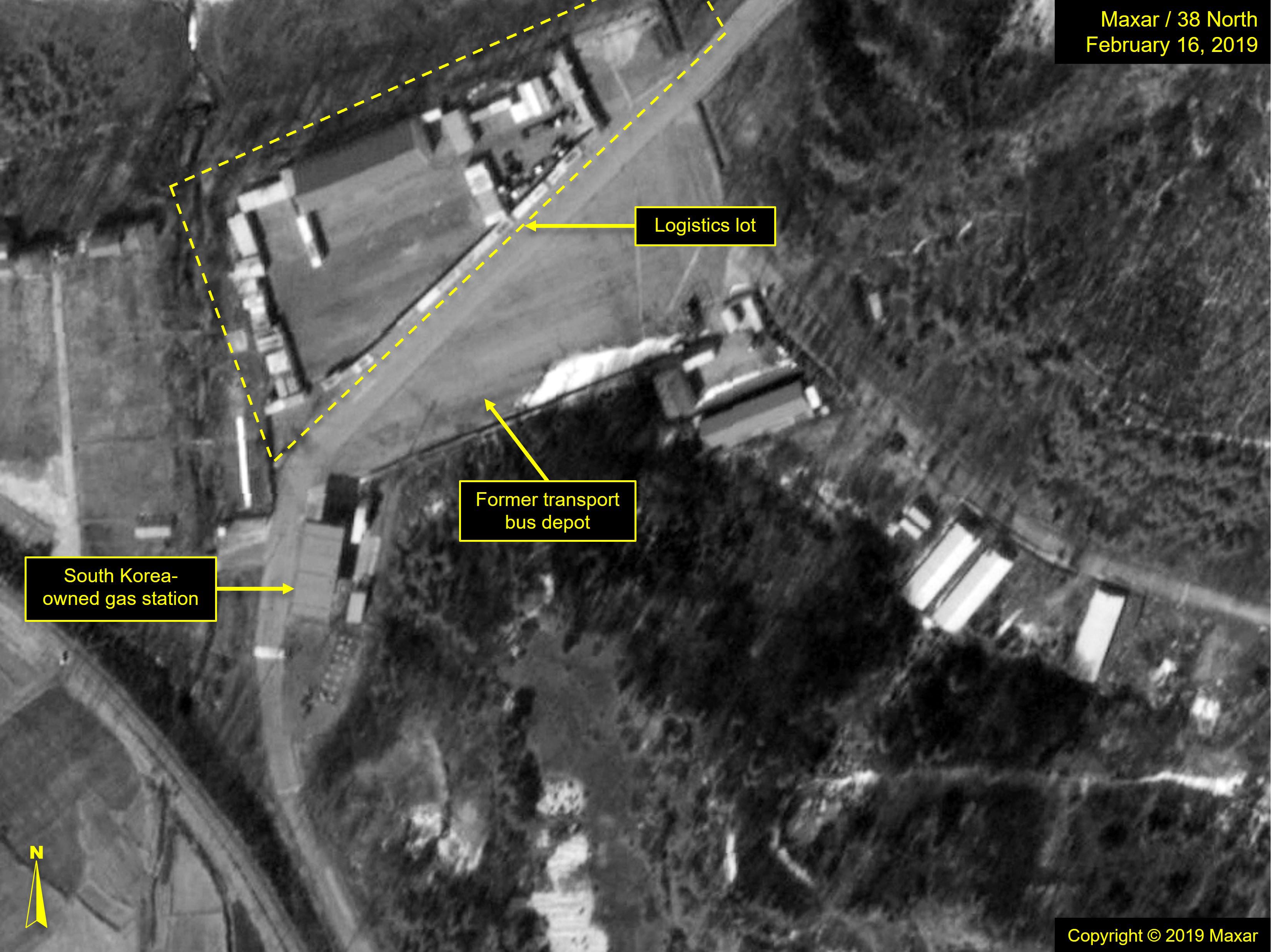 Figure 13. Prior to any demolition to Mt. Kumgang, logistics lot and transport depot were positioned near a gas station.