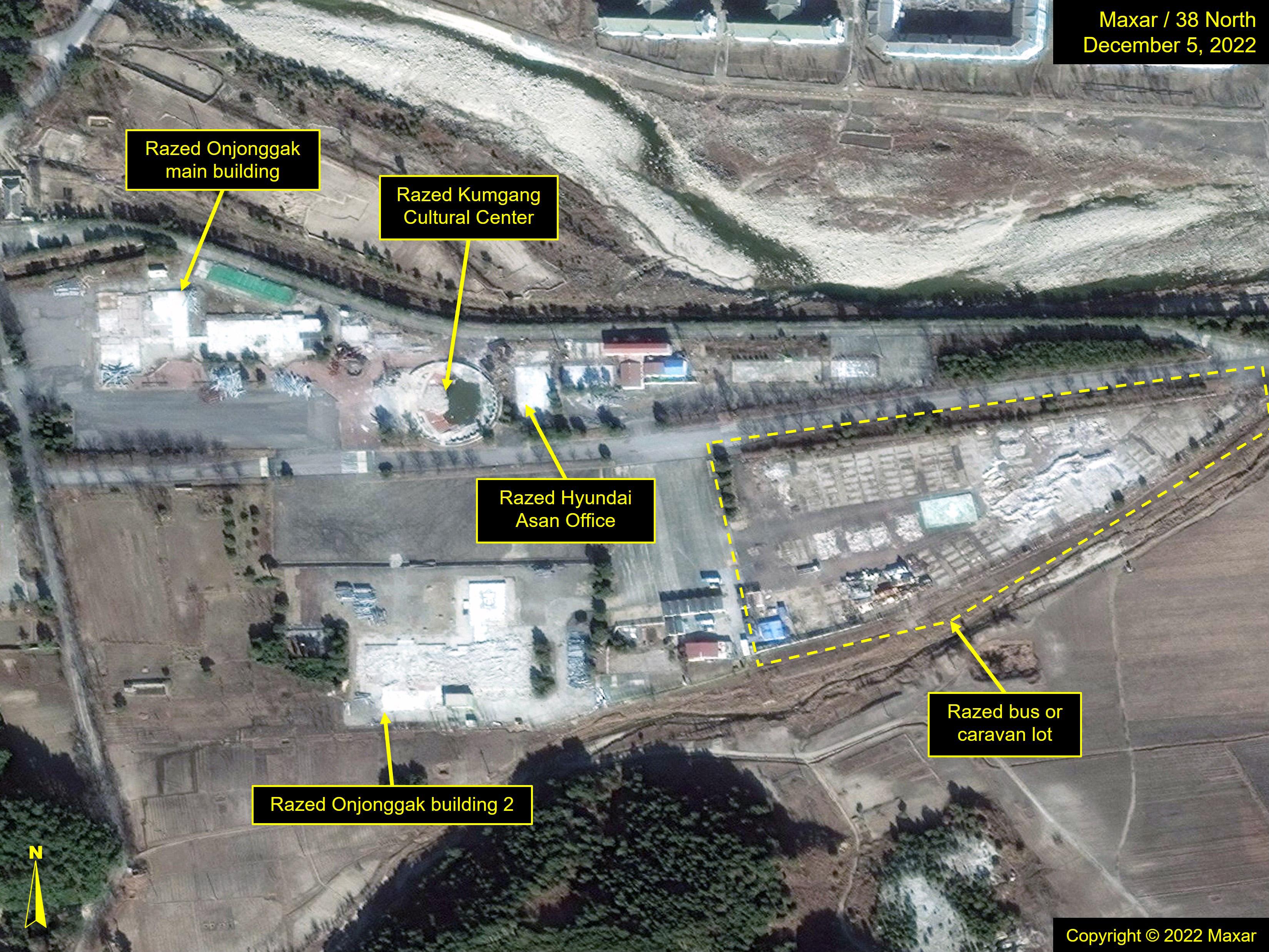Figure 14. Kumgang Cultural Center, nearby support facilities, and other buildings meant to support tourism razed on imagery from December 2022.