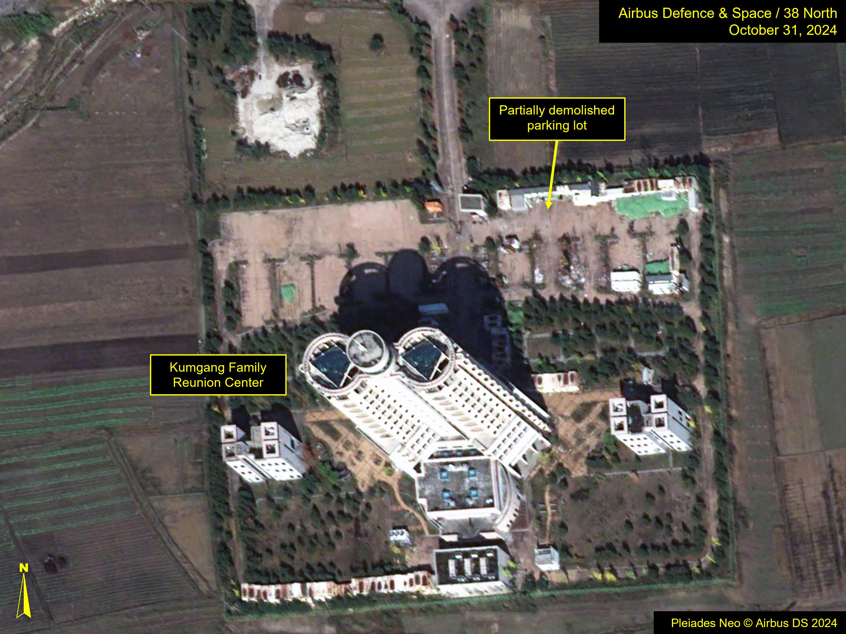 Figure 16. Parking lot of Kumgang Family Reunion Center has been cleared of debris and materials on imagery from October 2024.