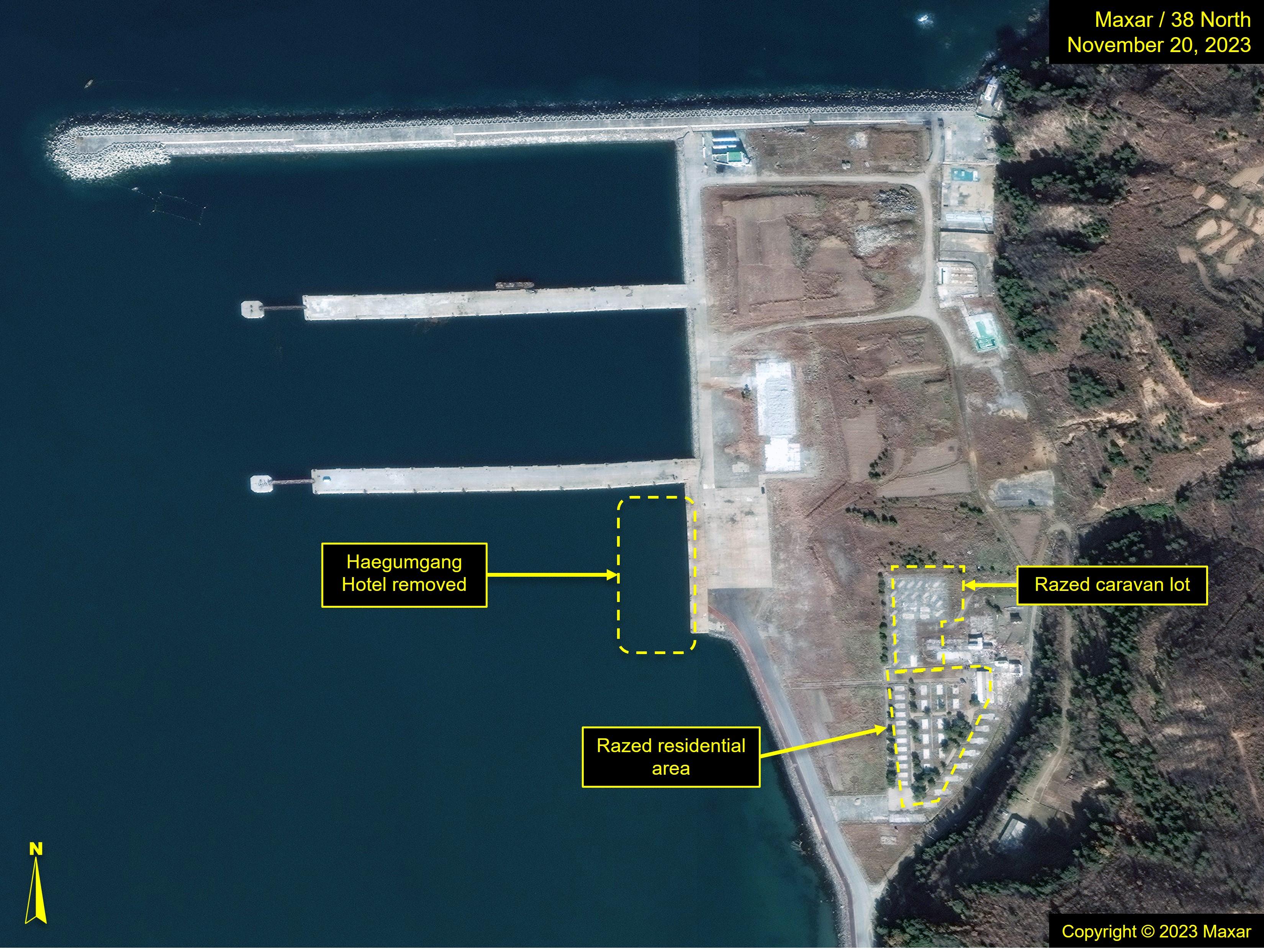 Figure 2. Imagery from November 2023 shows the base of Haegumgang Hotel was removed from the pier area.