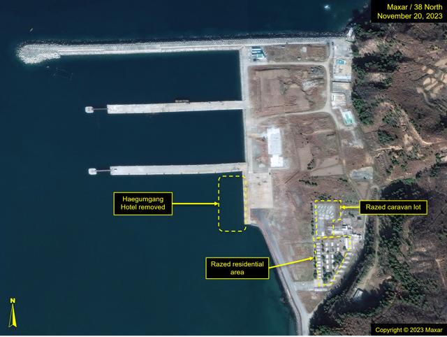 Figure 2. Imagery from November 2023 shows the base of Haegumgang Hotel was removed from the pier area.