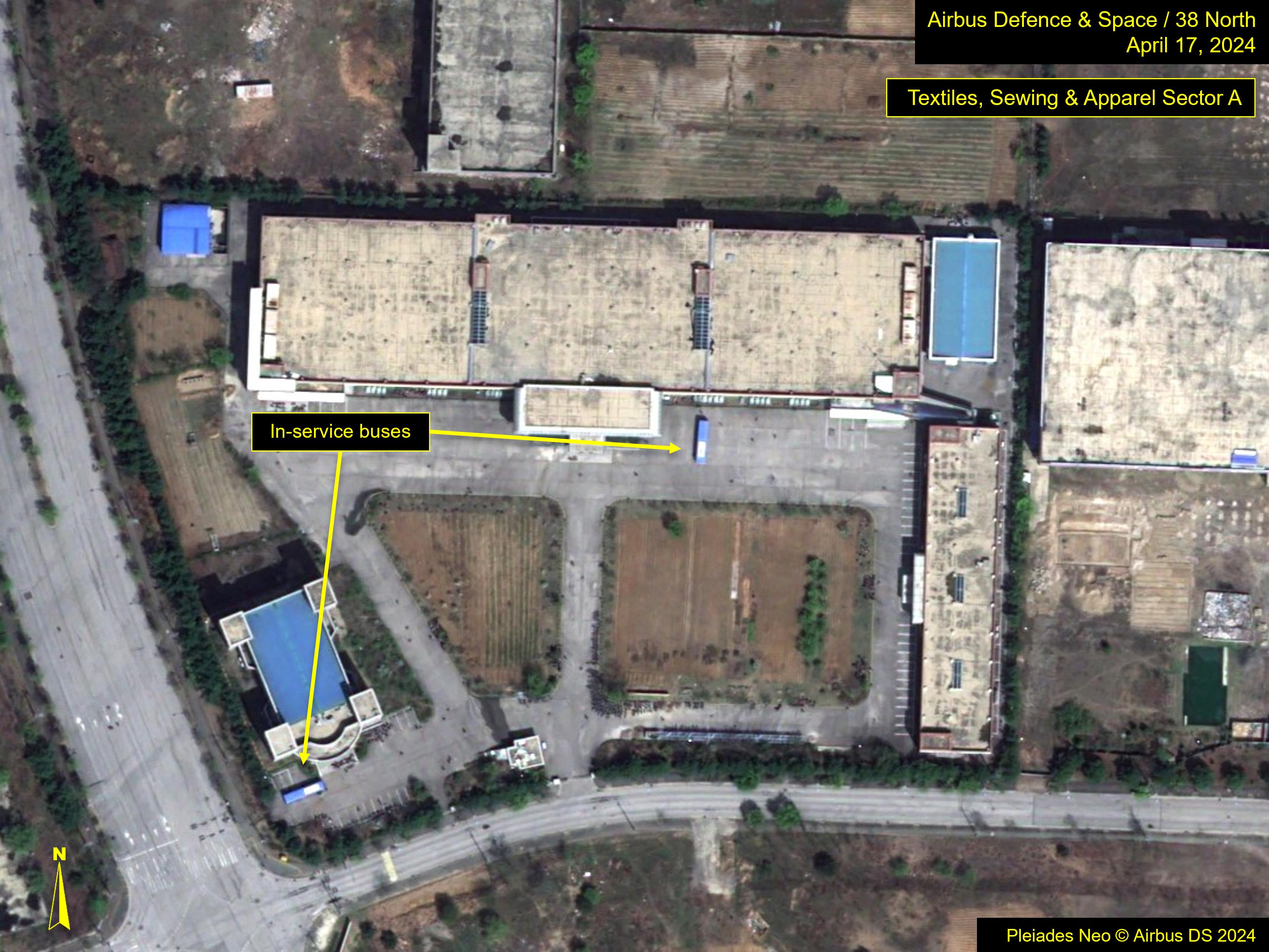 Figure 8b. Imagery from April 2017 shows two in-service buses within the textiles, sewing and apparel sector.