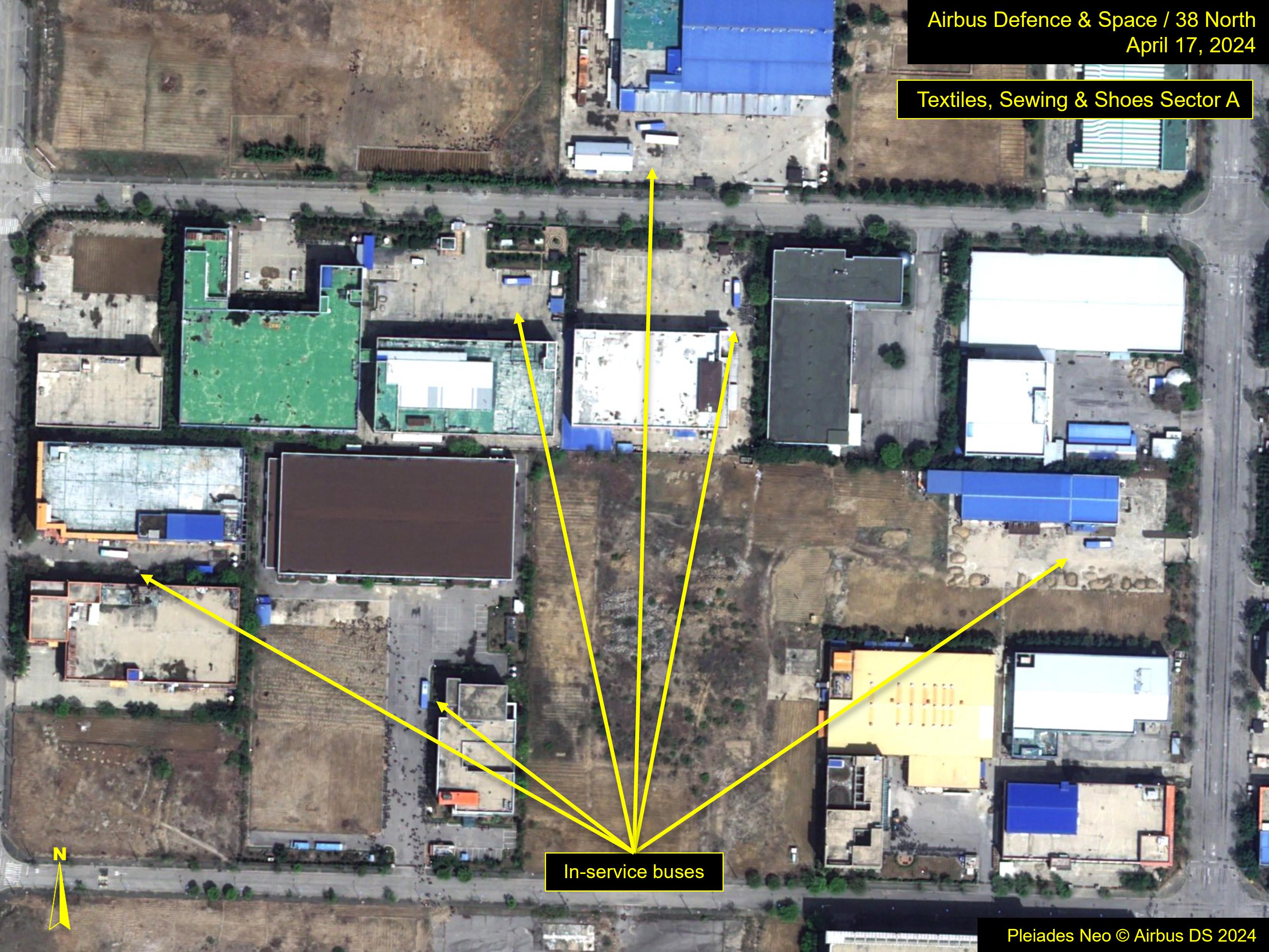 Figure 8c. Multiple in-service buses observed on imagery from April 17, 2024 in the western textiles, sewing and apparel sector.