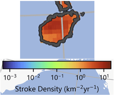 Annual lightning frequency and fault lines on Hainan