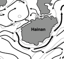 Air currents and trajectories around Hainan