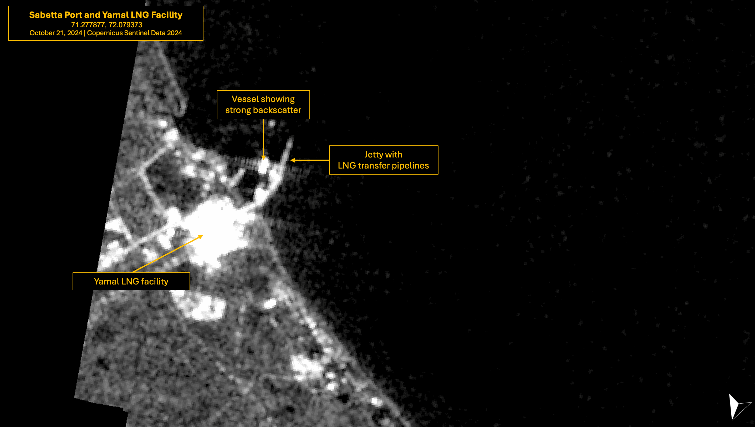 Sentinel-1 SAR image of Sabetta port and Yamal LNG Facility