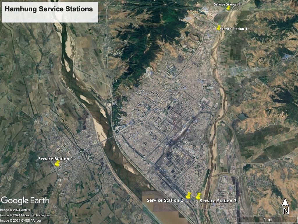 an image show the locations of Hamhung service stations