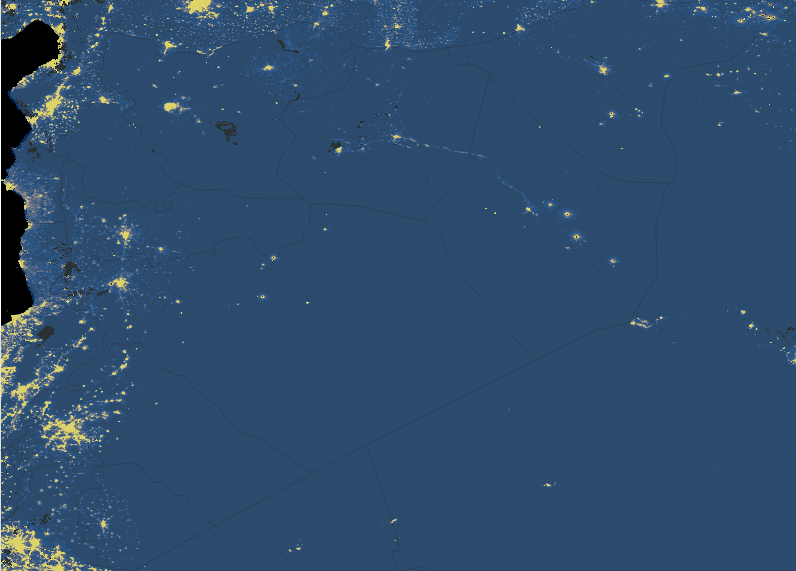 An image of nighttime lights over the Middle East