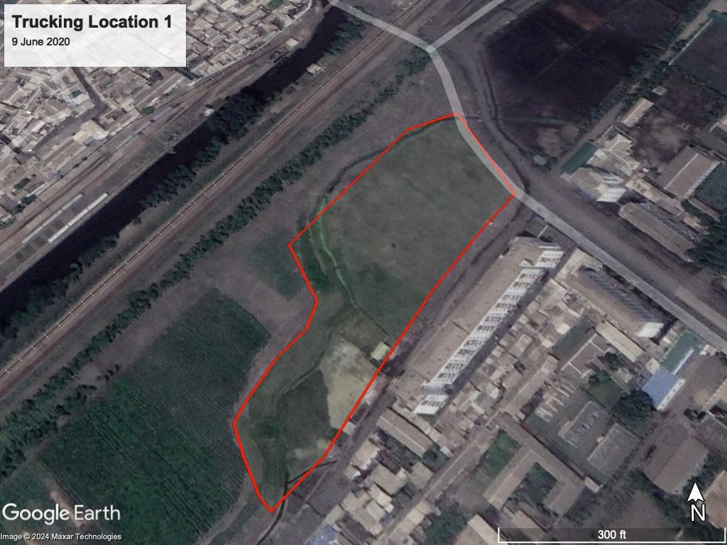 Overhead imagery of a trucking location in Hamhung North Korea before development.