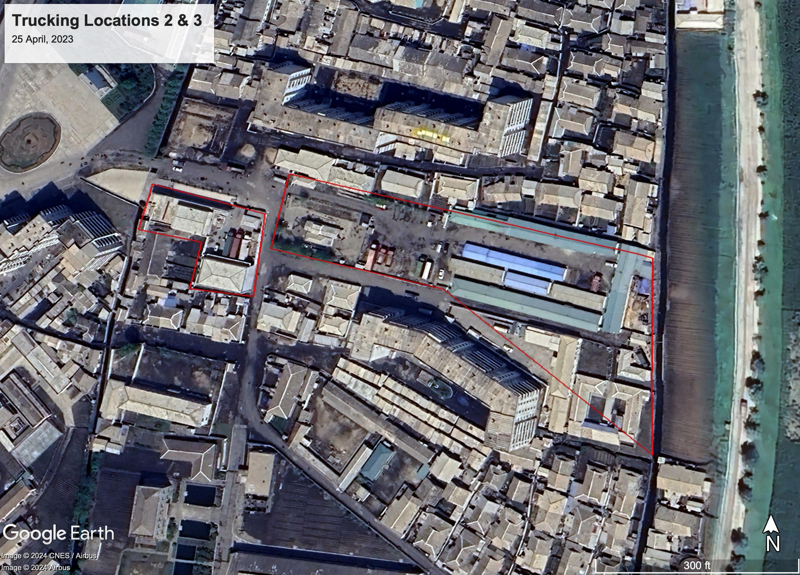 Overhead imagery of a trucking location in Hamhung North Korea after development.